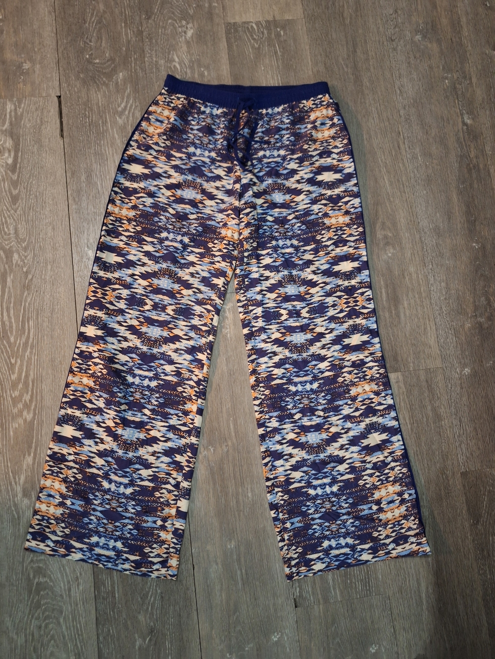 Parker NY 100% Silk Wide Leg Aztec Print Flowy Drape Vibrant Color  Boho Pant